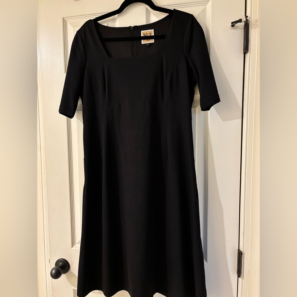 Nue by Shani Black A-line Midi Dress with Square Neck Size 12